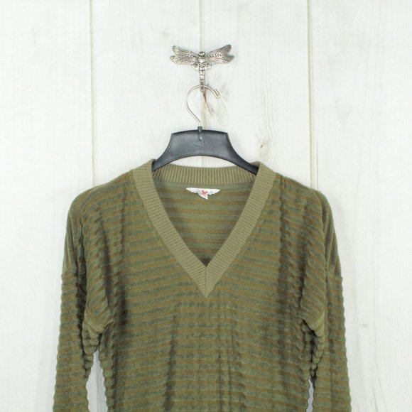 LL Bean Signature Olive Green Striped V-Neck Pullover Sweater Size XS - Picture 3 of 10
